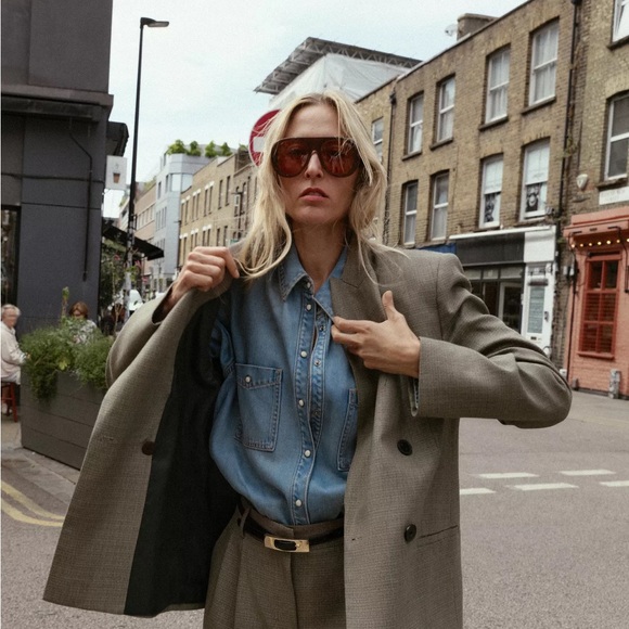 Zara Sand Taupe Double Breasted Blazer w/ Shoulder Pads | Size S | NWOT - Picture 5 of 11